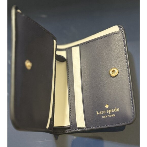 Kate Spade Madison Vase Floral Printed Med Blue White Leather Wallet - Picture 7 of 11